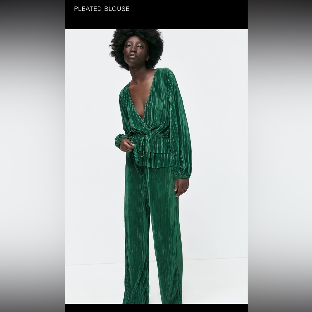 Zara pleated blouse and pants SET